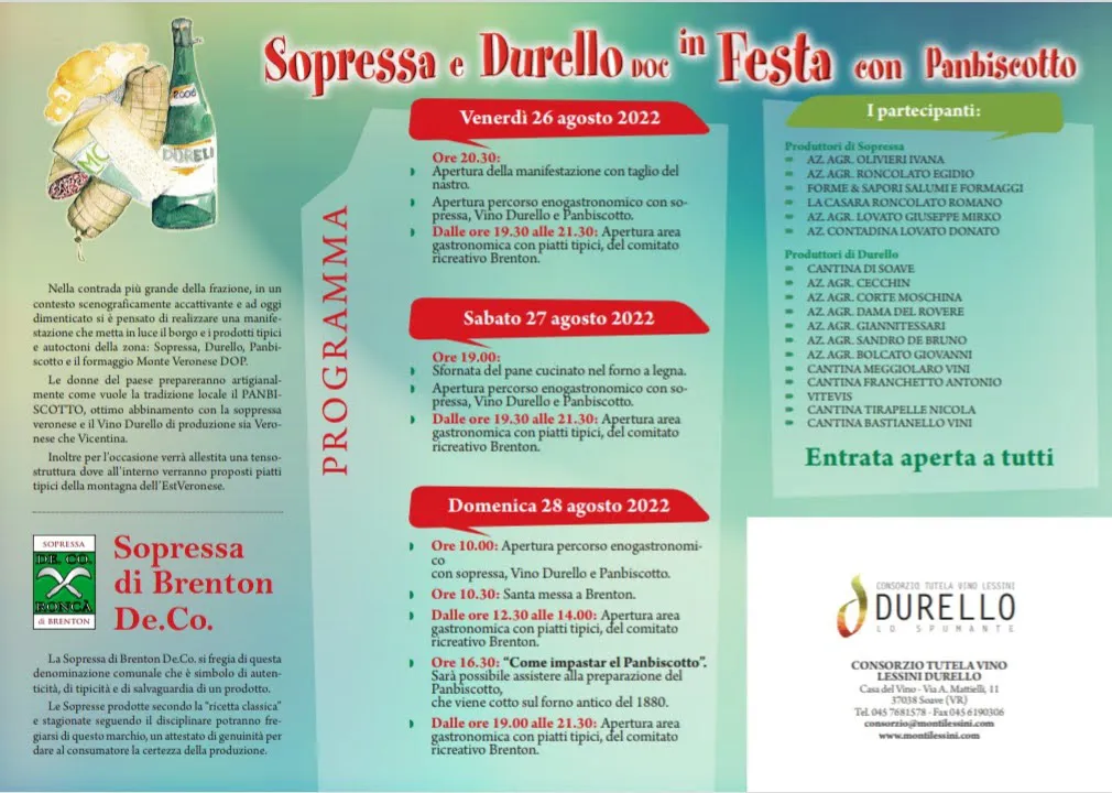 Sopressa and Durello in celebration with Panbiscotto 26 - 27 - 28 August 2022