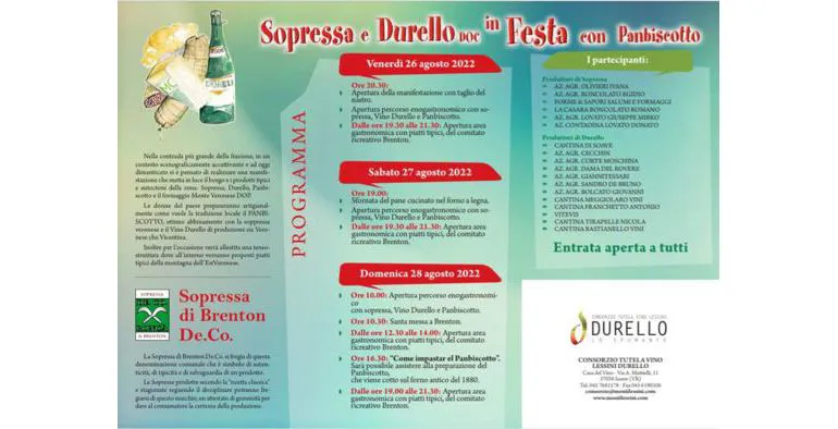 Sopressa and Durello in celebration with Panbiscotto 26 - 27 - 28 August 2022